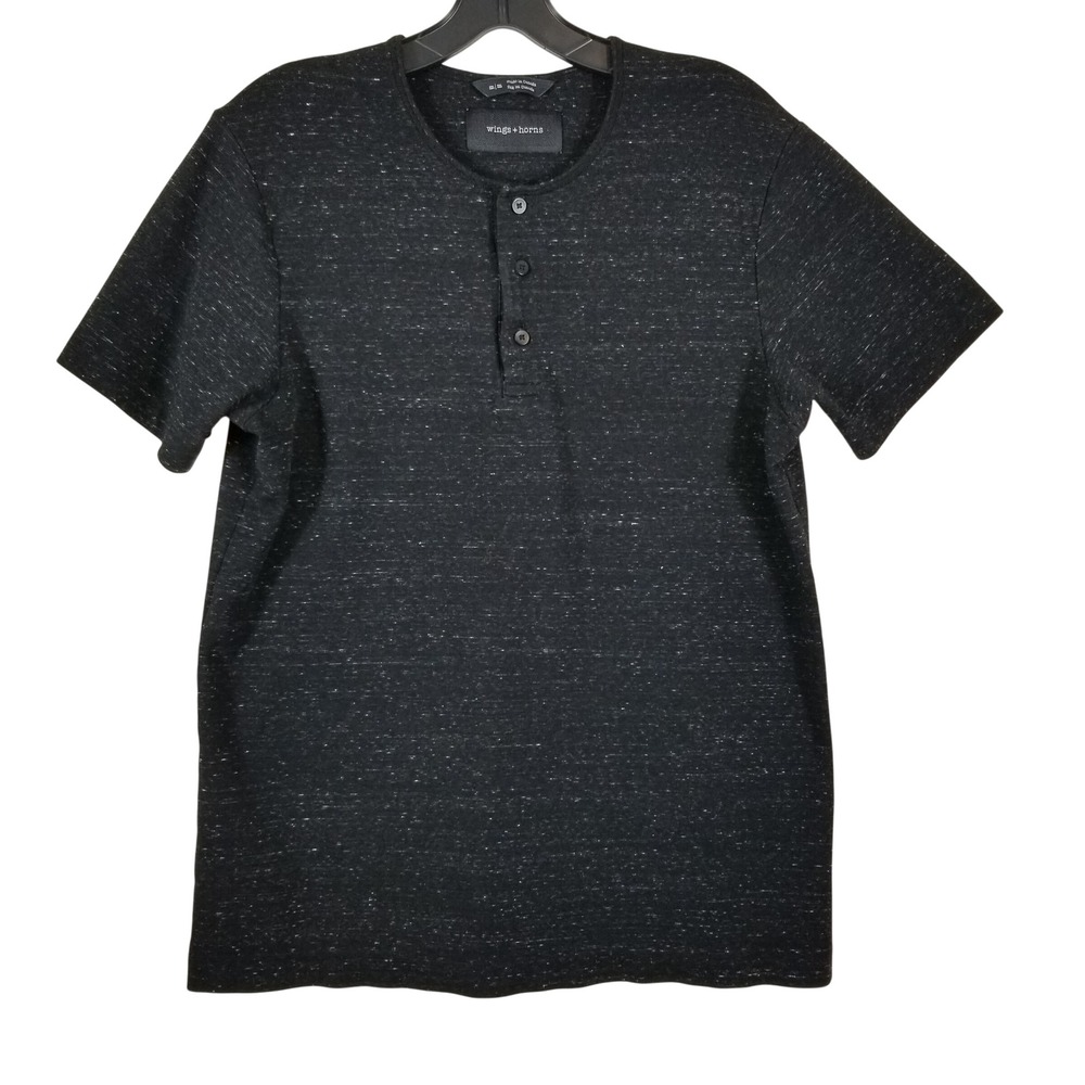 Wings + Horns Men Medium Black Space Dye Short Sleeve Henley Shirt Canada
